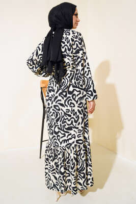 Leopar Desenli Bürümcük Elbise Siyah - Tesettür Elbise