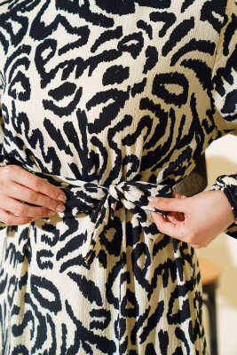 Leopar Desenli Bürümcük Elbise Siyah - Tesettür Elbise