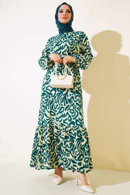 Leopar Desenli Bürümcük Elbise Zümrüt 