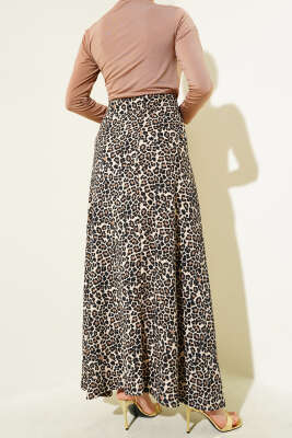 Leopar Desenli Bürümcük Etek Bej - Uzun Etek