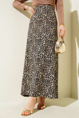 Leopar Desenli Bürümcük Etek Bej 