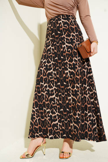 Leopar Desenli Bürümcük Etek Kahve - Etek