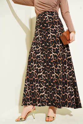 Leopar Desenli Bürümcük Etek Kahve 