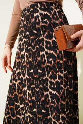 Leopar Desenli Bürümcük Etek Kahve - Uzun Etek