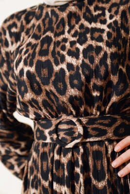Leopar Desenli Elbise Latte - Elbise