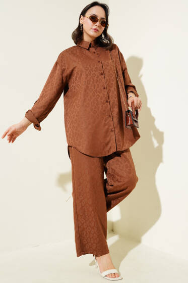 Leopar Desenli Jakar İkili Takım Kahve - İkili Takım