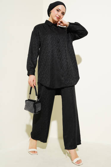 Leopar Desenli Jakar İkili Takım Siyah - İkili Takım
