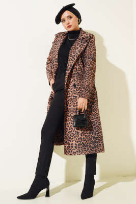 Leopar Desenli Kuşaklı Trençkot Camel - 700-1000 TL Ürünler