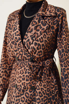 Leopar Desenli Kuşaklı Trençkot Camel - 700-1000 TL Ürünler