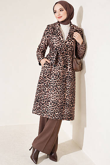 Leopar Desenli Kuşaklı Trençkot Camel - 700-1000 TL Ürünler