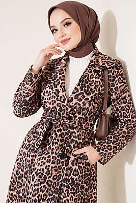 Leopar Desenli Kuşaklı Trençkot Camel - 700-1000 TL Ürünler