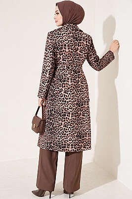 Leopar Desenli Kuşaklı Trençkot Camel - 700-1000 TL Ürünler