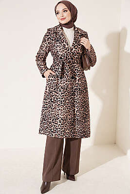 Leopar Desenli Kuşaklı Trençkot Camel - 700-1000 TL Ürünler