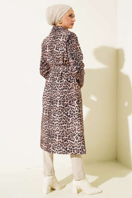 Leopar Desenli Kuşaklı Trençkot Latte - 700-1000 TL Ürünler