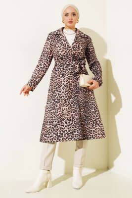 Leopar Desenli Kuşaklı Trençkot Latte - 700-1000 TL Ürünler