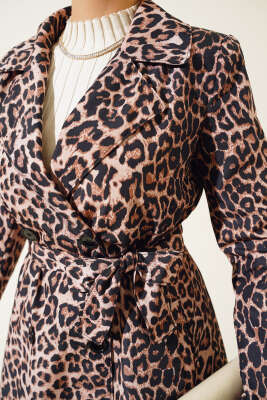 Leopar Desenli Kuşaklı Trençkot Latte - 700-1000 TL Ürünler