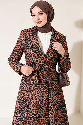 Leopar Desenli Kuşaklı Trençkot Latte - 700-1000 TL Ürünler