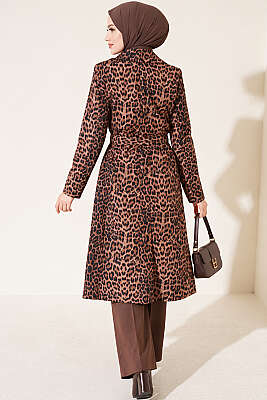 Leopar Desenli Kuşaklı Trençkot Latte - 700-1000 TL Ürünler