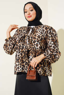 Leopar Desenli Önü Bağlamalı Kimono Leopar - Dış Giyim&Mont