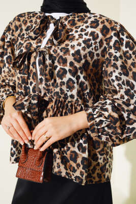 Leopar Desenli Önü Bağlamalı Kimono Leopar - Dış Giyim&Mont