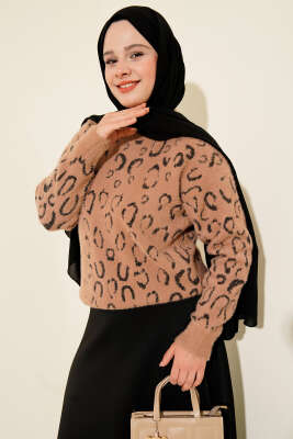Leopar Desenli Sakallı Kazak Latte 