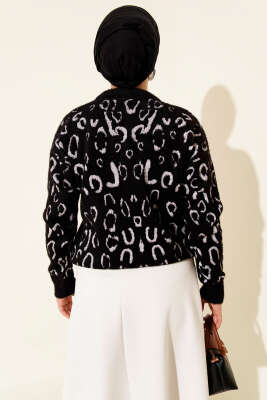 Leopar Desenli Sakallı Kazak Sinfonia Siyah - Triko Kazak