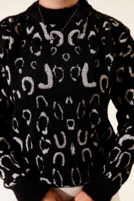 Leopar Desenli Sakallı Kazak Sinfonia Siyah - Triko Kazak