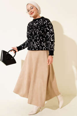 Leopar Desenli Sakallı Kazak Siyah Beyaz - Triko Kazak