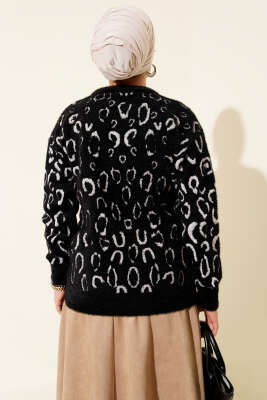 Leopar Desenli Sakallı Kazak Siyah Beyaz - Triko Kazak