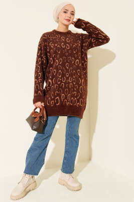 Leopar Desenli Sakallı Tunik Kahve Latte - Tunik