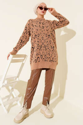 Leopar Desenli Sakallı Tunik Latte - 500-700 TL Ürünler