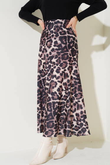 Leopar Desenli Saten Etek Siyah - Etek