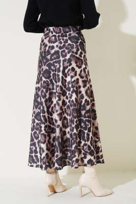 Leopar Desenli Saten Etek Siyah - Uzun Etek