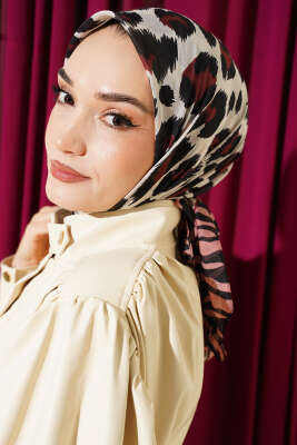 Leopar Desenli Soft Eşarp Gül Kurusu - Başörtüsü