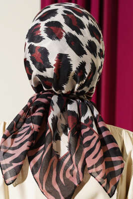 Leopar Desenli Soft Eşarp Gül Kurusu - Başörtüsü