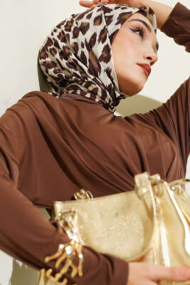 Leopar Desenli Soft Eşarp Kahve - SİNEM EŞARP