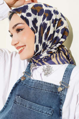 Leopar Desenli Soft Eşarp Lacivert - Başörtüsü