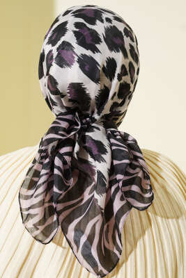 Leopar Desenli Soft Eşarp Lila - Başörtüsü