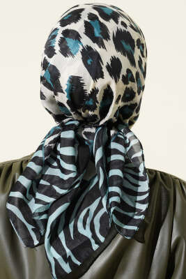 Leopar Desenli Soft Eşarp Petrol Mavisi - Başörtüsü