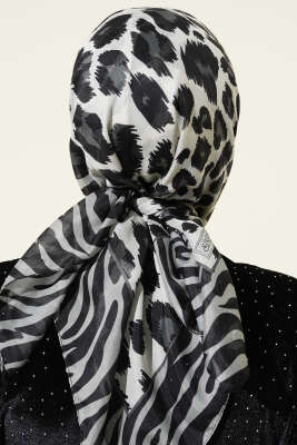 Leopar Desenli Soft Eşarp Siyah - Başörtüsü