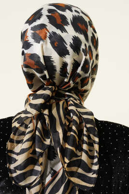 Leopar Desenli Soft Eşarp Siyah Bej - Başörtüsü