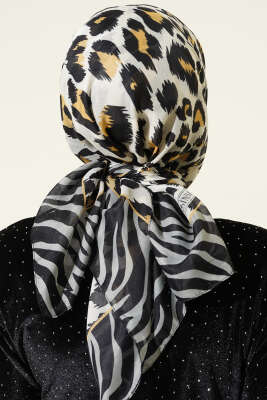 Leopar Desenli Soft Eşarp Siyah Gri - Başörtüsü