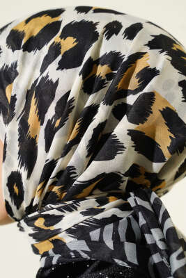 Leopar Desenli Soft Eşarp Siyah Gri - Başörtüsü