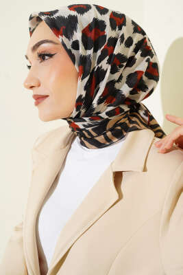 Leopar Desenli Soft Eşarp Siyah Latte - SİNEM EŞARP