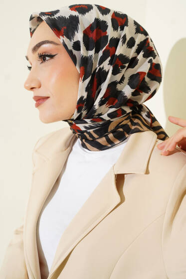 Leopar Desenli Soft Eşarp Siyah Latte - Başörtüsü