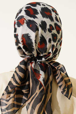 Leopar Desenli Soft Eşarp Siyah Latte - Başörtüsü