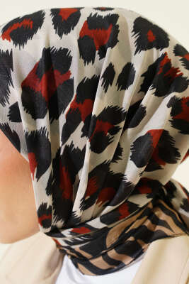 Leopar Desenli Soft Eşarp Siyah Latte - Başörtüsü