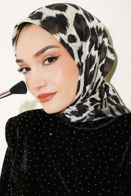 Leopar Desenli Soft Eşarp Siyah Taş - SİNEM EŞARP