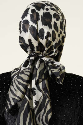 Leopar Desenli Soft Eşarp Siyah Taş - Başörtüsü