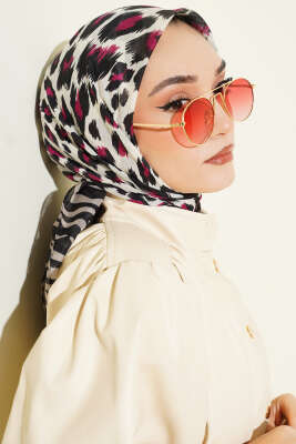 Leopar Desenli Soft Eşarp Siyah Fuşya - Başörtüsü